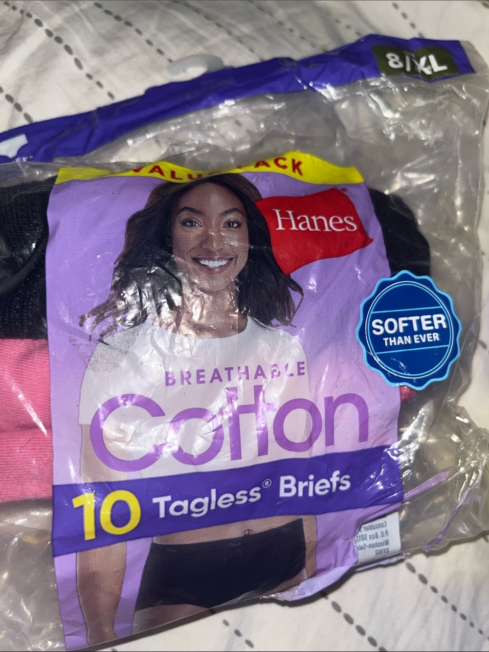 Brand new Hanes Cotton Tagless Briefs - Black & Pink (2 Pack) 4less $ open pack - Picture 1 of 4